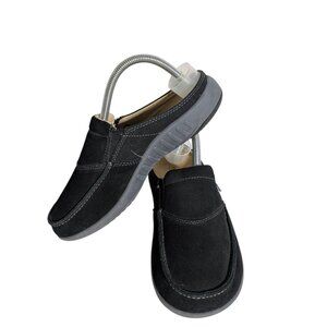 Womens 8.5 B Spenco Siesta Mules Black Suede Slip On Casual Shoes